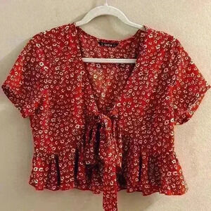 NWOT Women SHEIN Tie Front Print Blouse